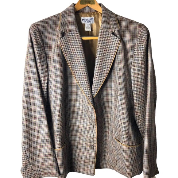 Pendleton Jackets & Blazers - PENDLETON Vintage Virgin Wool Blazer Womens 16W NWT Taupe Plaid